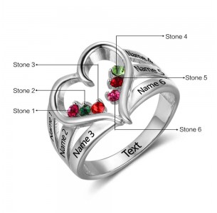 Family Birthstone Ring for mom, Sterling Silver Personalized Engravable Ring JEWJORI102734